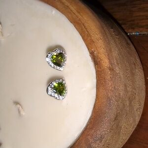 Peridot and White Heart Earrings